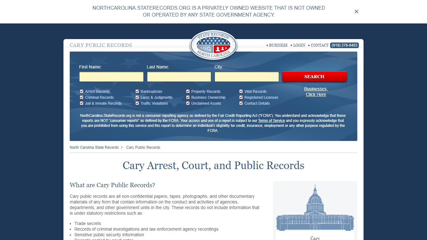 Cary Arrest and Public Records | North Carolina.StateRecords.org