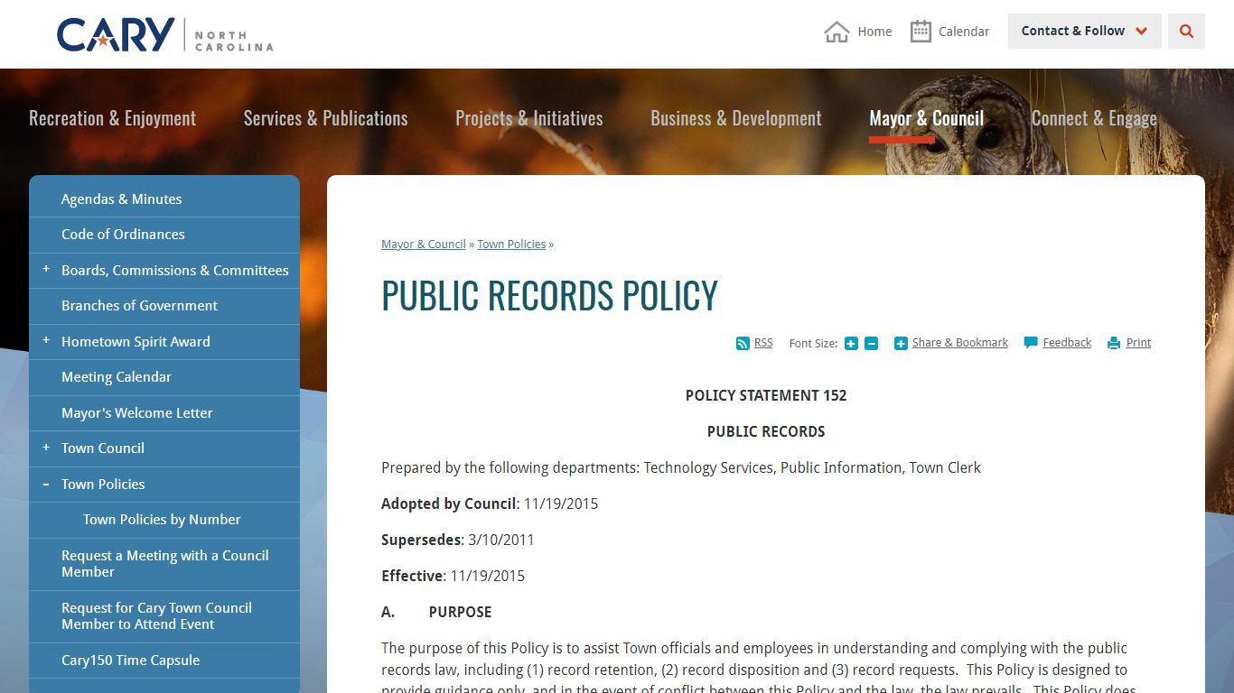 Public Records Policy | Town of Cary